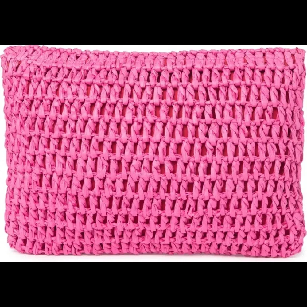 Pink Raffia Straw Clutch Woven Handbag, Feminine Summer Resort Vacation, New